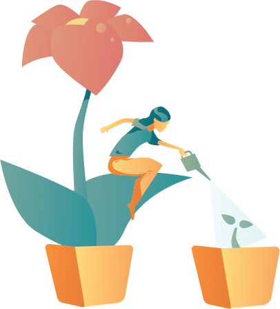 Illustration of a woman watering a flower to make it grow, symbolizing Change Management